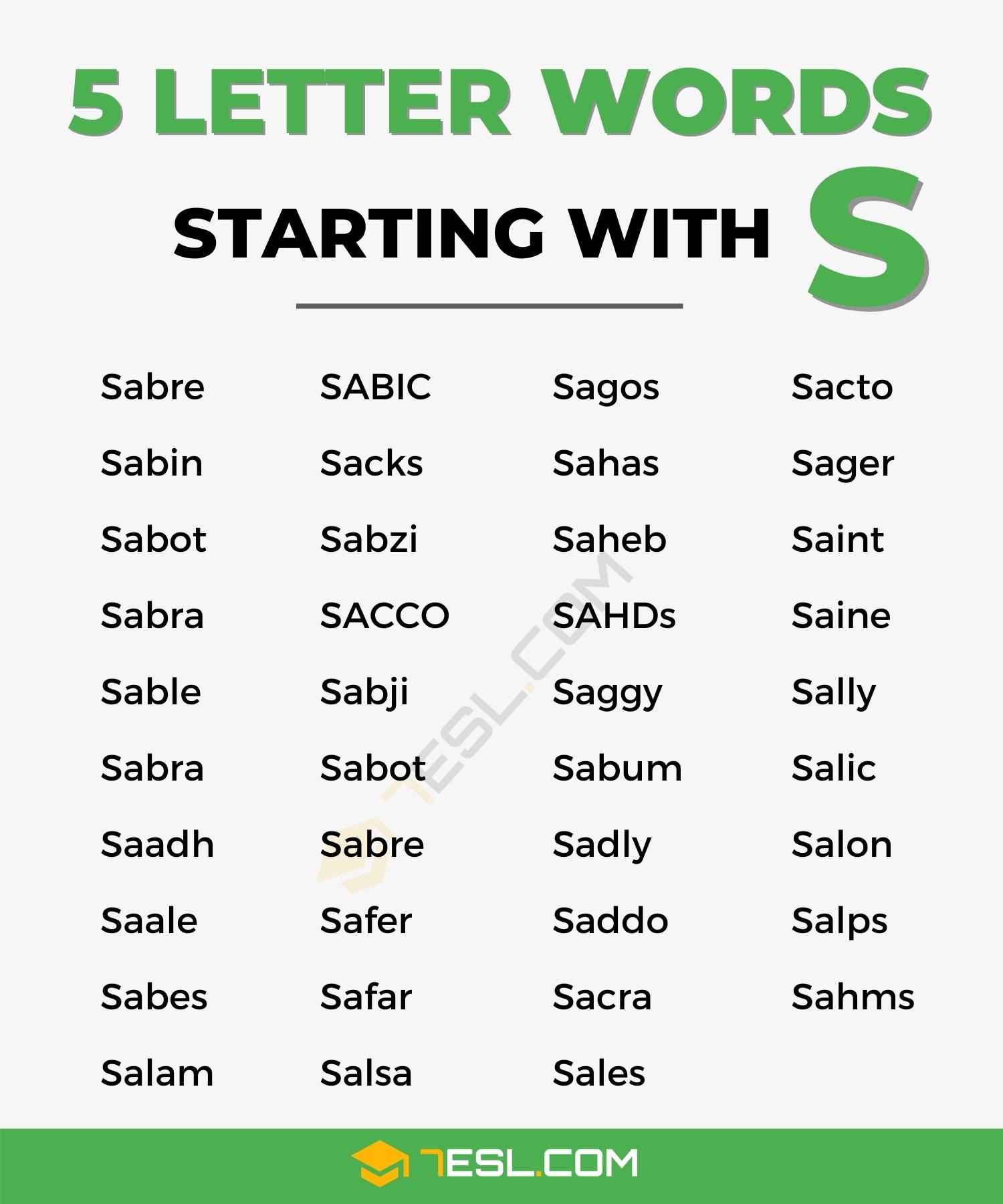 5 Letter Words That Start With S