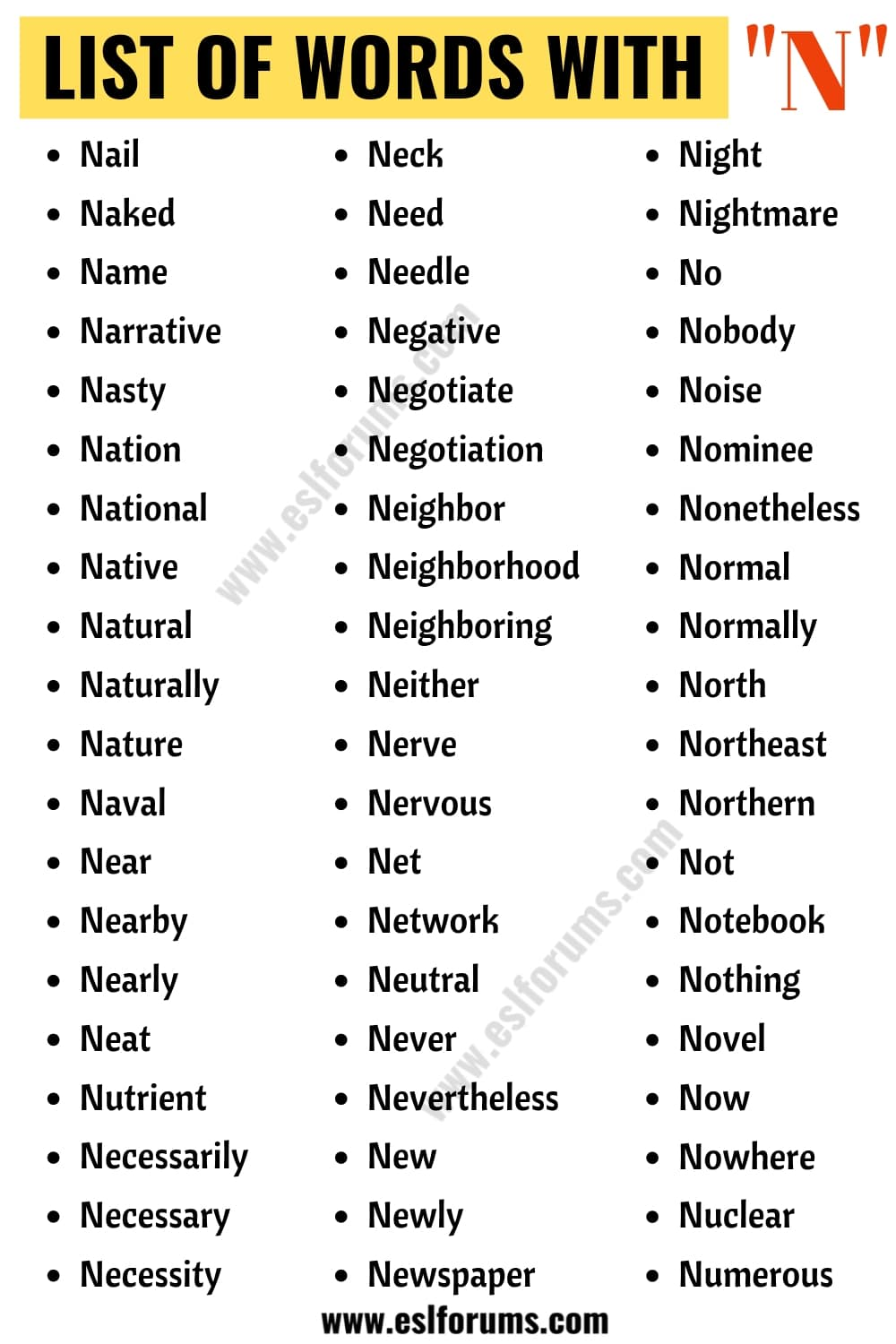 List Of Words That Start With N